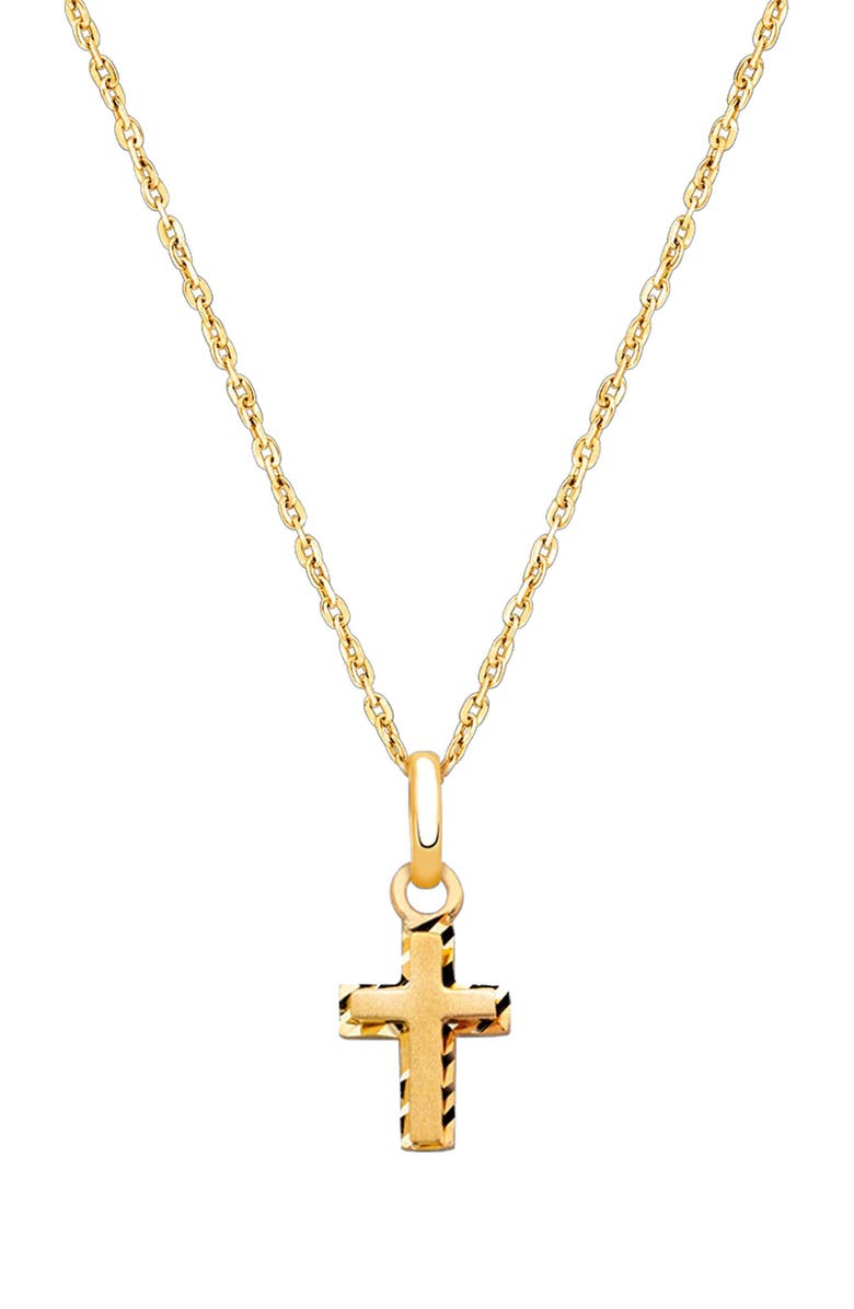 Tiny Blessings 14K Gold Beautifully Beveled Cross 12-14" Necklace, Main, color, 14K Yellow Gold