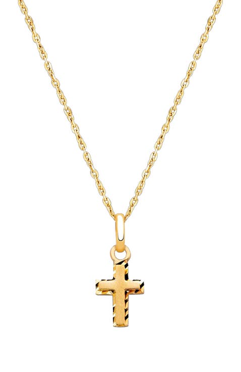 14K Gold Beautifully Beveled Cross 12-14" Necklace