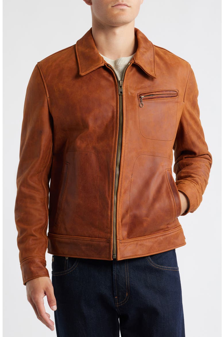 Lightweight Vintage Oil Tanned Unlined Cowhide Leather Trucker Jacket, Alternate, color, WHISKEY