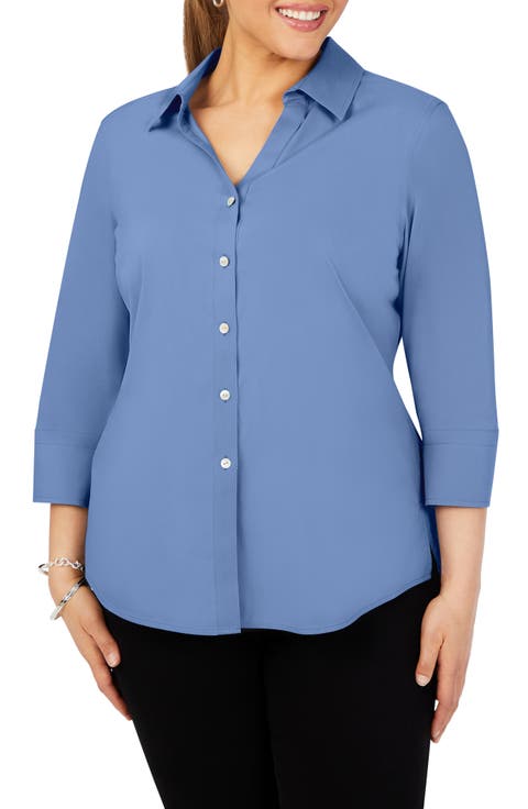 Mary Non-Iron Stretch Cotton Button-Up Shirt (Plus)