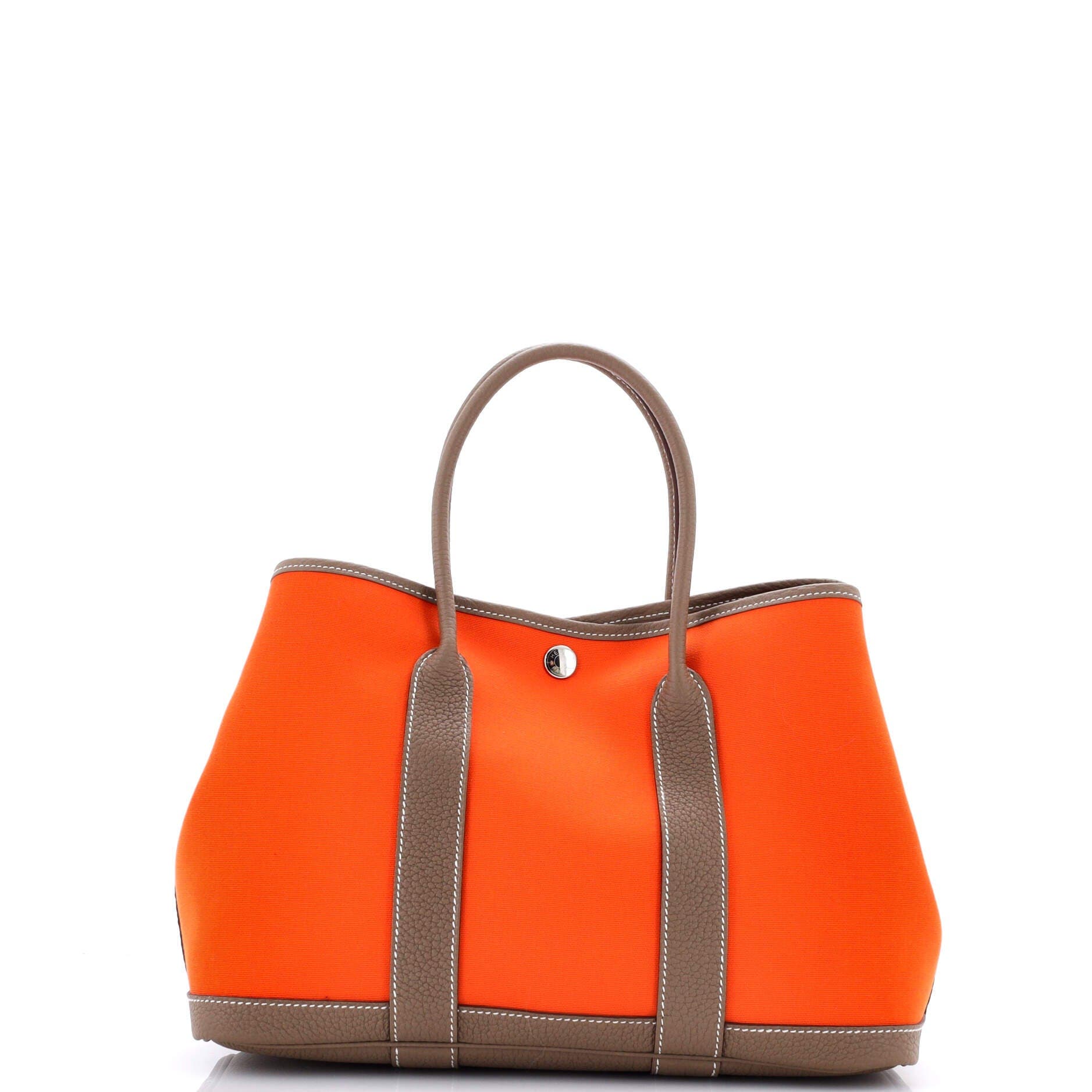 Pre-Owned Hermes Garden Party Tote Toile and Leather 30, Alternate, color, Orange Minium
