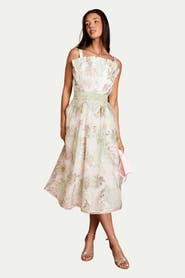 Coast Fan Bodice Embroidered Mesh Midi Dress