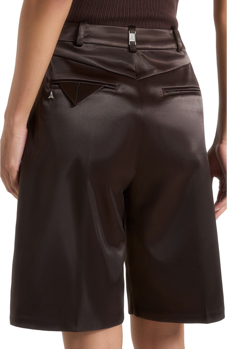Manière De Voir Lorette Satin Double Pleat Shorts, Alternate, color, Brown