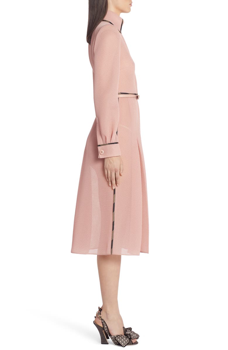 Fendi Pleated Long Sleeve Mesh Midi Shirtdress, Alternate, color,