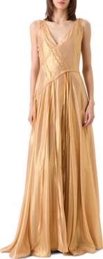Akris Asymmetric Silk Georgette Lamé Gown