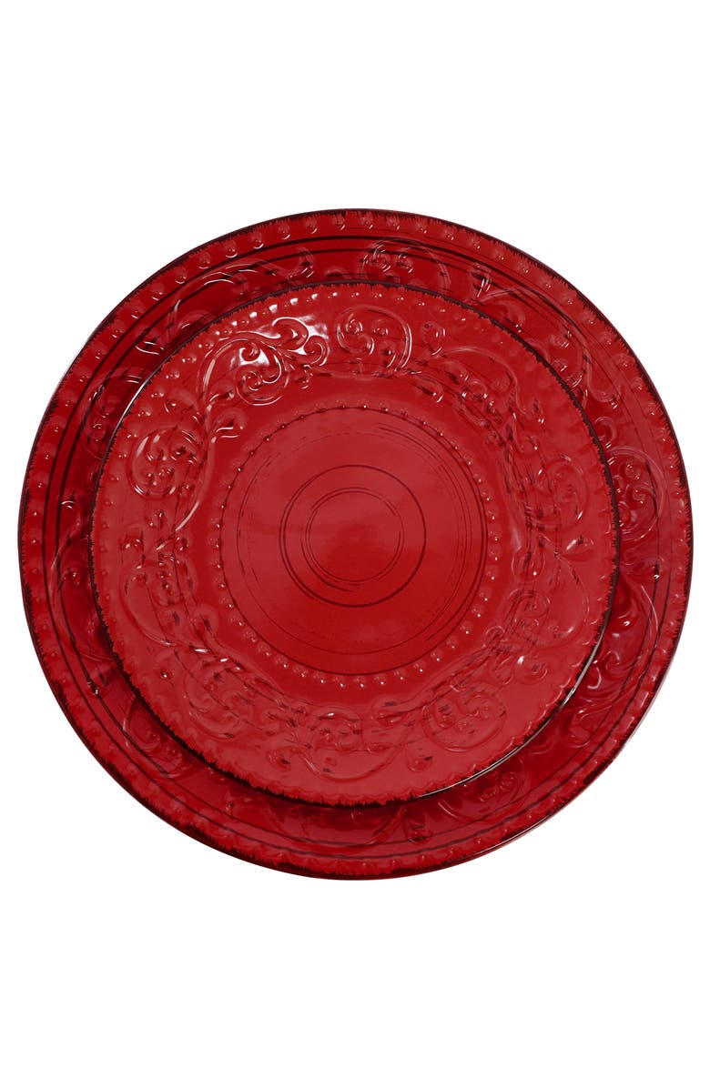 Elama Malibu Ocean Bloom 16-Piece Dinnerware Set, Alternate, color, Red