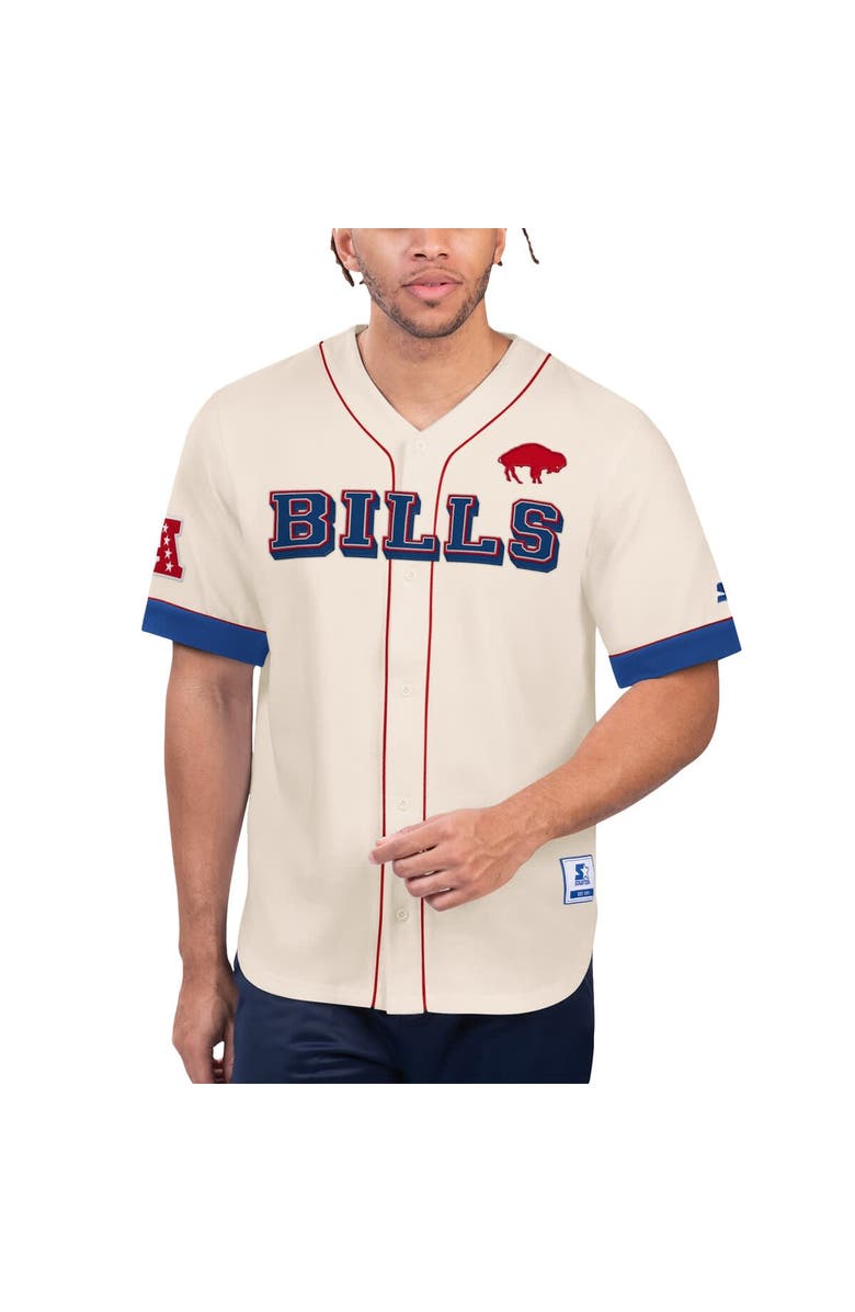 STARTER Men's Starter Cream Buffalo Bills Relay Vintage Full-Button Baseball Top, Main, color, 