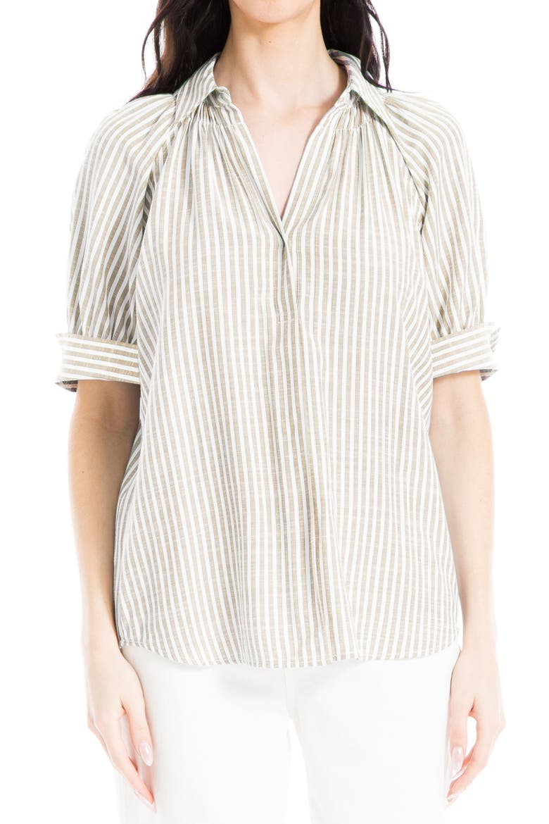 Stripe Short Sleeve Blouse, Main, color, TAUPE/ BLACK FRAMED STRIPE