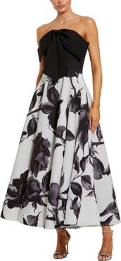 Mac Duggal Women's Crepe Printed Strapless Midi Dress With Bow