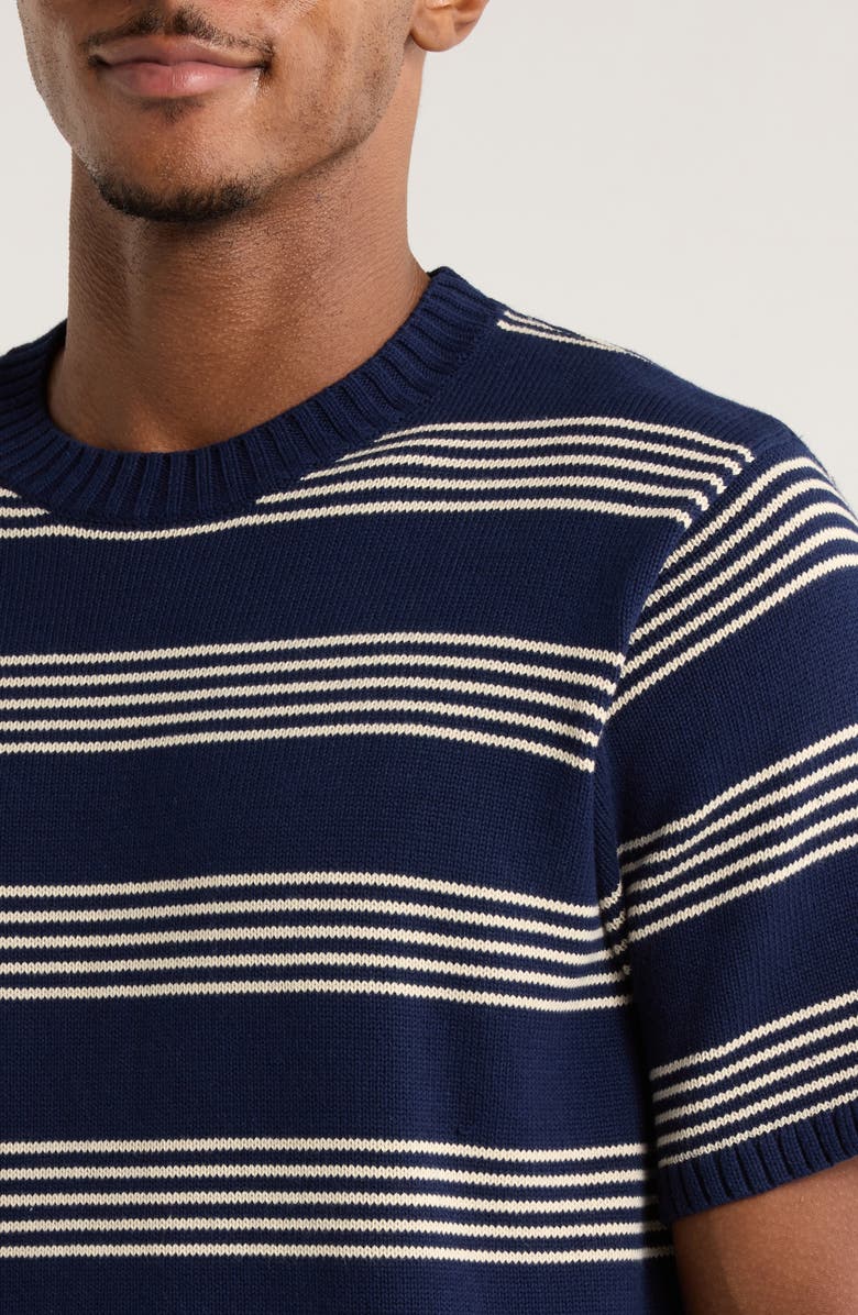 Percival Fiction Stripe Short Sleeve Cotton Crewneck Sweater, Alternate, color, Navy
