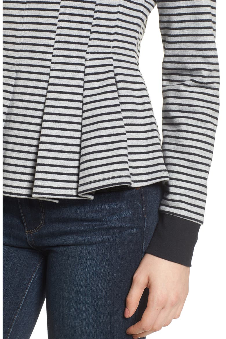 Pleated Sweatshirt, Alternate, color, GREY HEATHER- NAVY SEAM STRIPE
