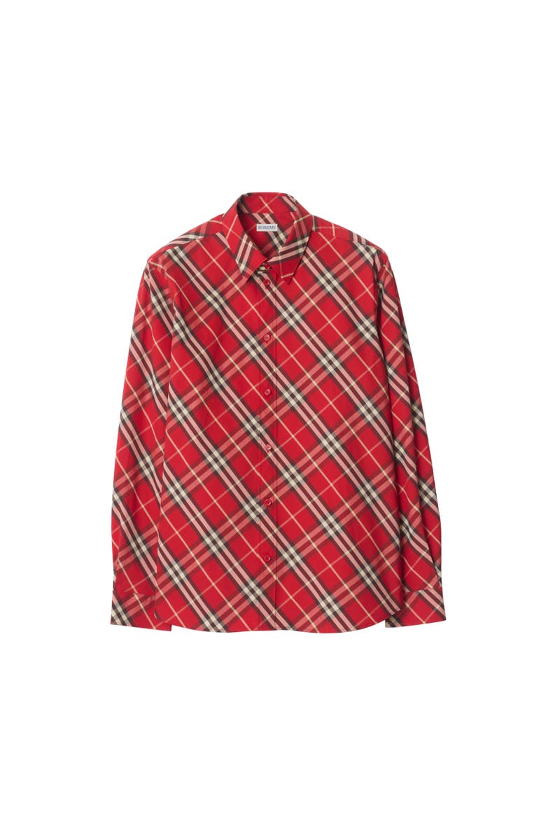 Burberry Relaxed Fit Check Cotton Shirt, Alternate, color, Crayon Red