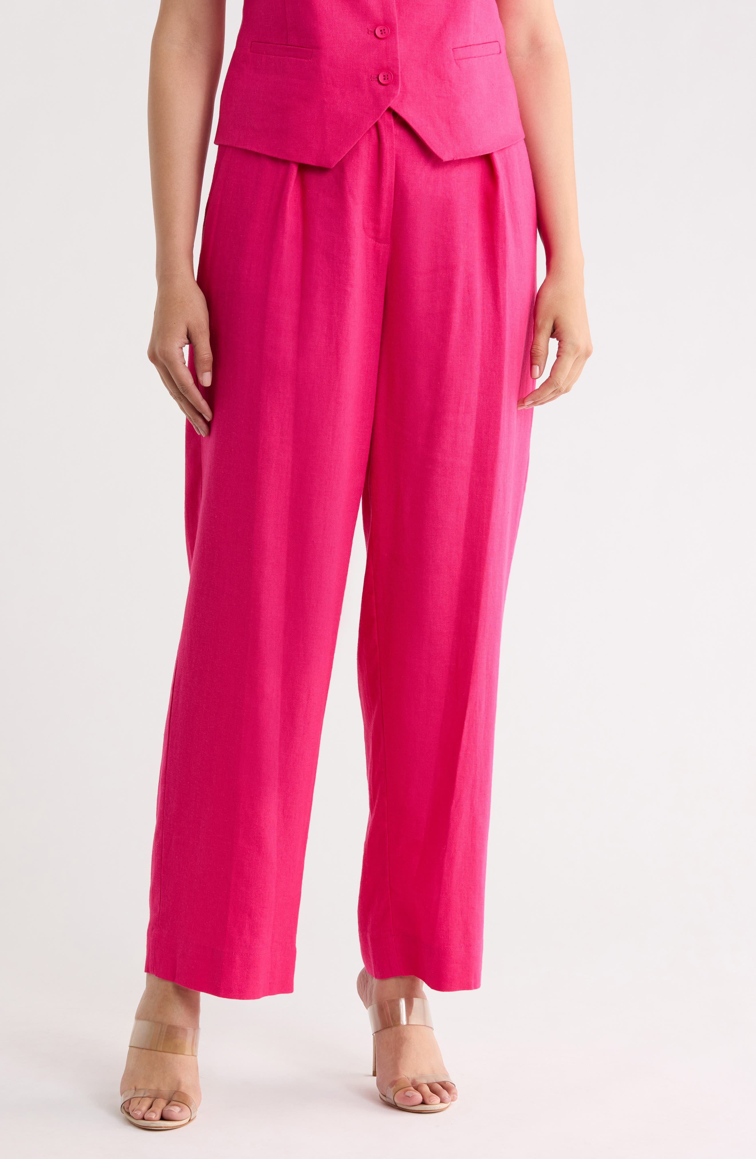 Pleated Linen Drawstring Wide Leg Pants - image 5