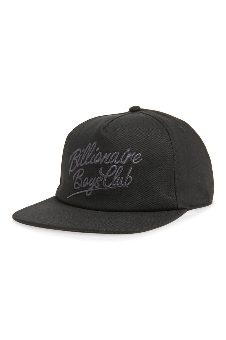 Script Embroidered Snapback Baseball Cap, Main, color, BLACK