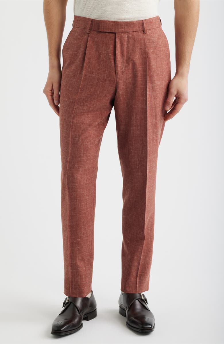 BOSS Heston Slim Fit Brown Slub Wool Blend Peak Lapel Double Breasted Suit, Alternate, color, Medium Brown