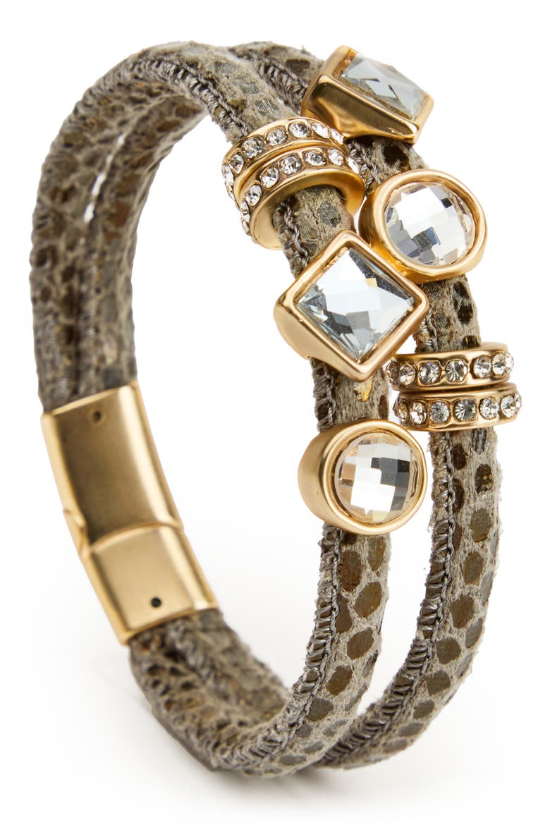 Charm Faux Leather Double Strand Bracelet, Main, color, BROWN
