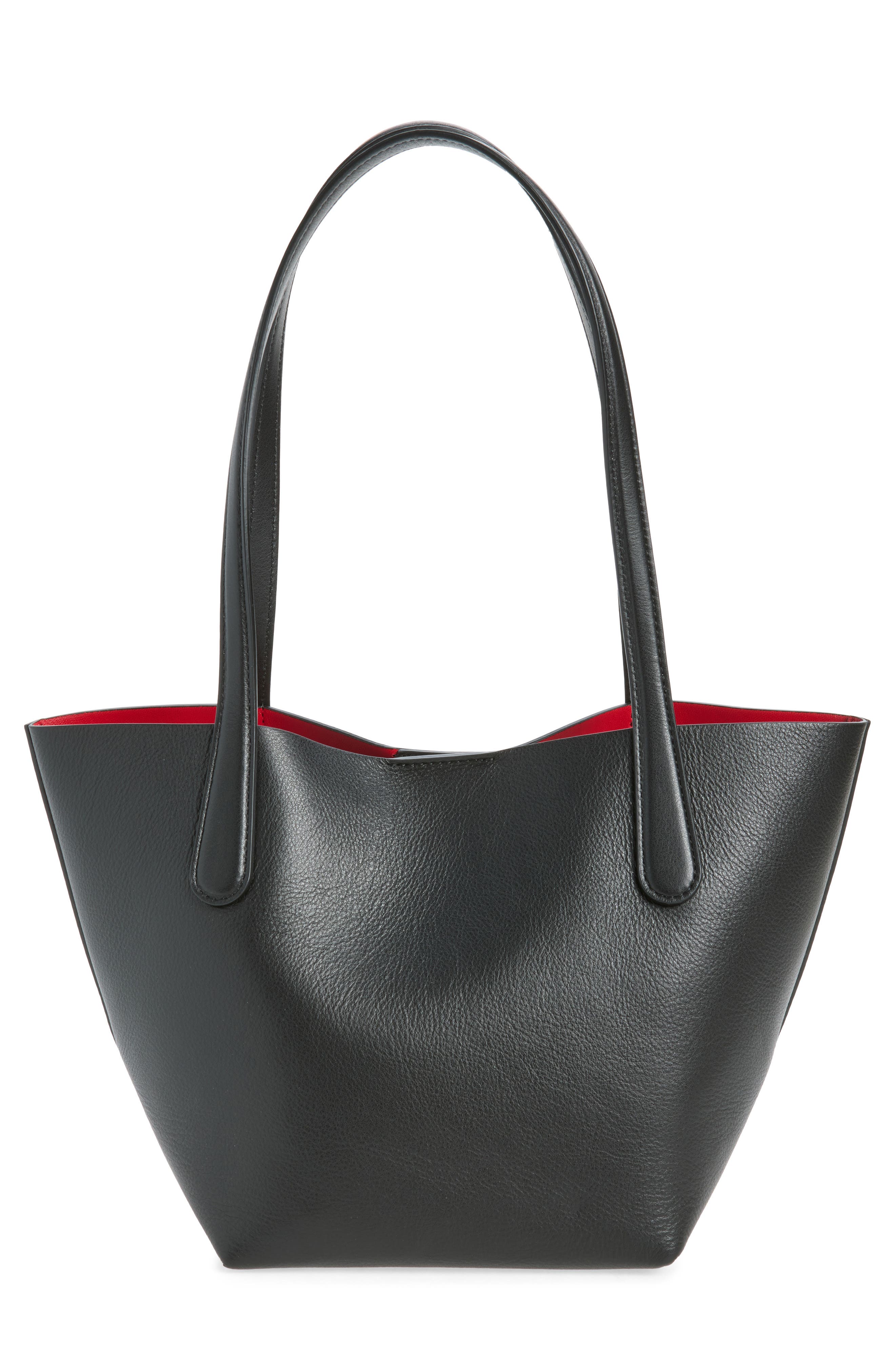 Small Everyday Soft Leather Tote, Alternate, color, BLACK/ FLAMMA