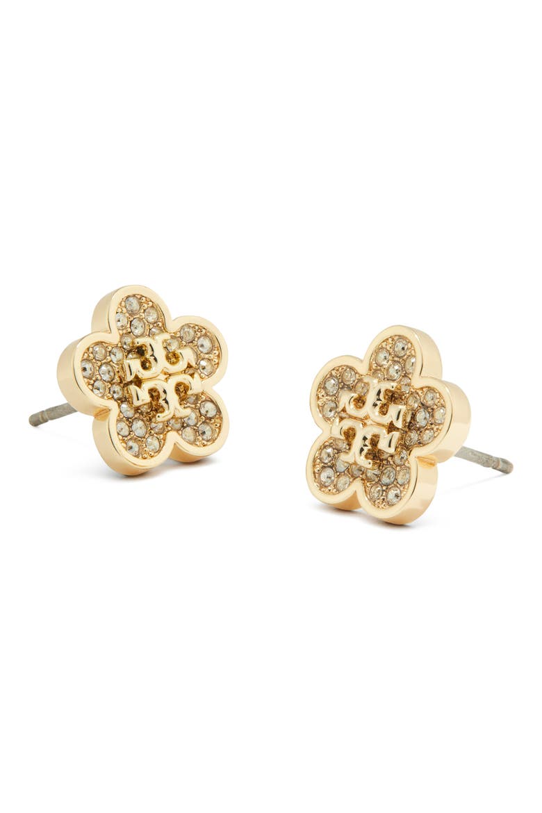 Forget Me Not Pavé Stud Earrings, Alternate, color, TORY GOLD / CRYSTAL