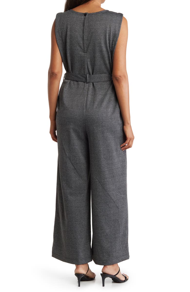 MAX STUDIO Sleeveless Tie Front Jumpsuit, Alternate, color, Black/ Charcoal Glen Plaid