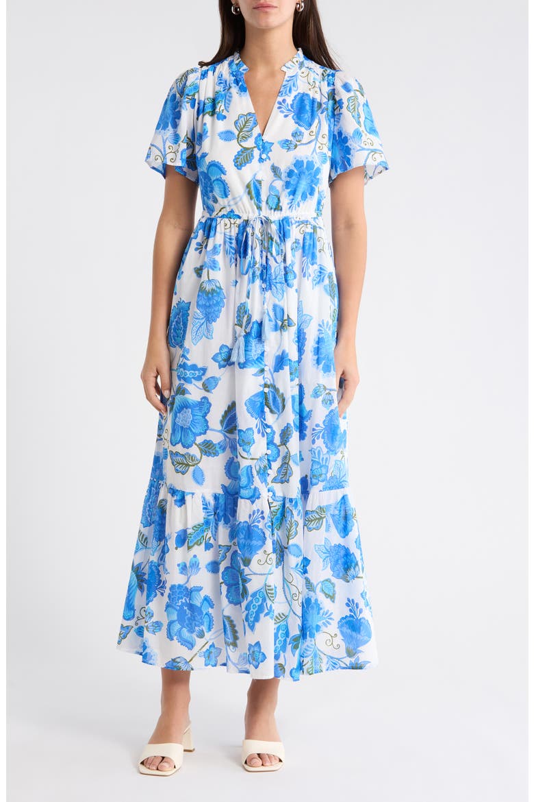 Samian Floral Kissa Button Down Dress, Main, color, WHITE-BLUE-GREEN