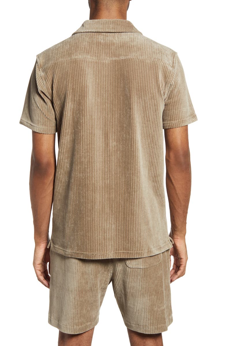 Oliver Spencer Riviera Corduroy Short Sleeve Organic Cotton Blend Button-Up Shirt, Alternate, color, Grey