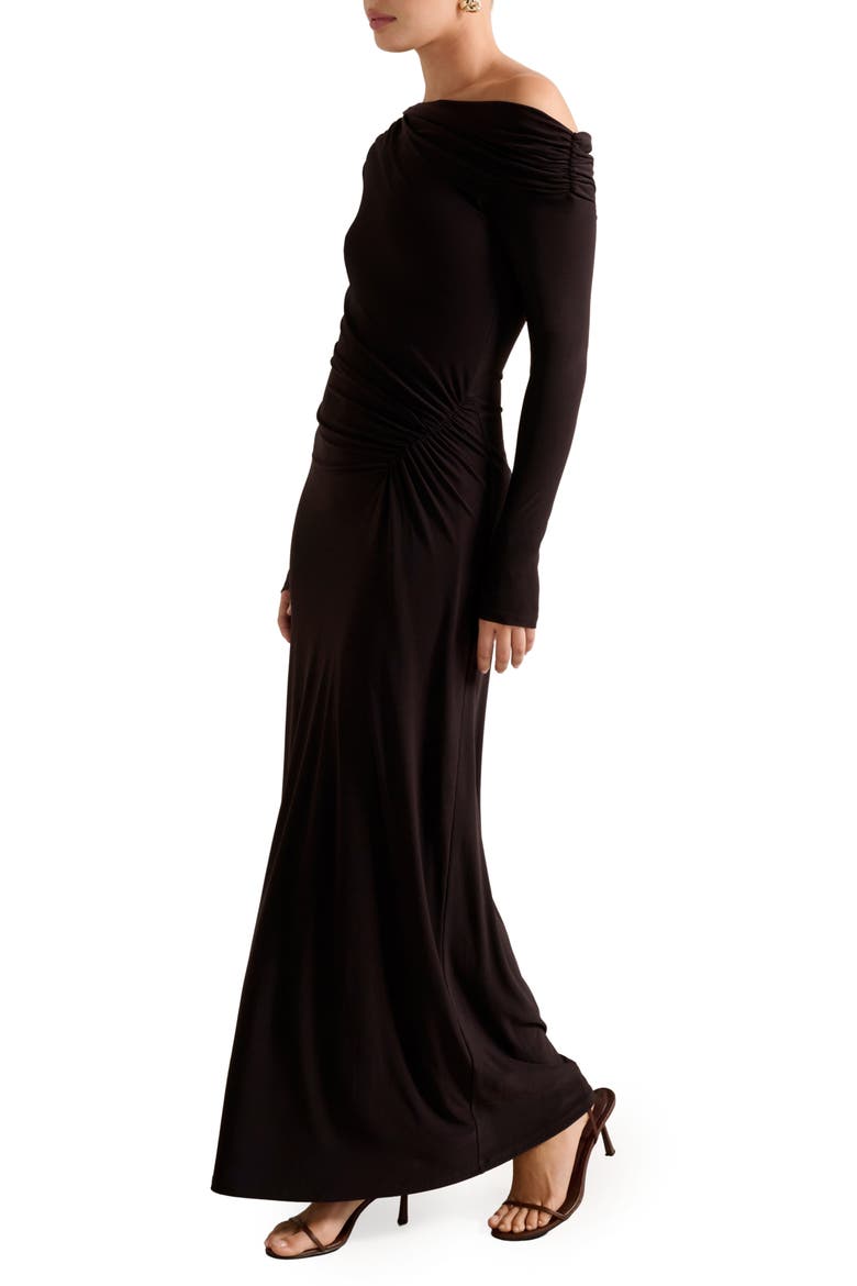 Dixie One-Shoulder Long Sleeve Ruched Maxi Dress, Alternate, color, DARK PLUM