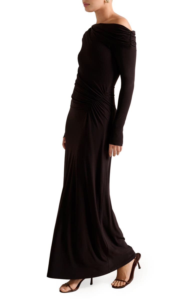 Ever New Dixie One-Shoulder Long Sleeve Ruched Maxi Dress, Alternate, color, Dark Plum
