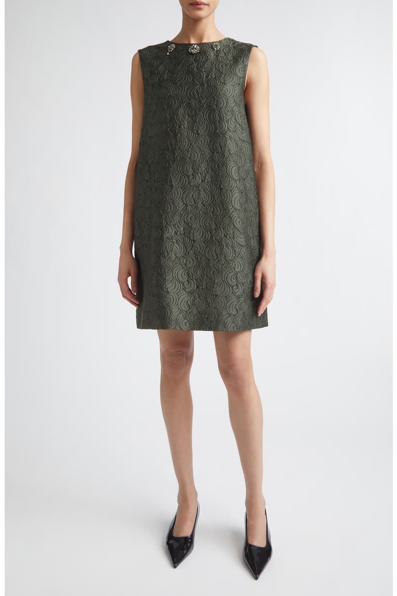 Sleeveless Jacquard Shift Dress, Main, color, DARK GREEN