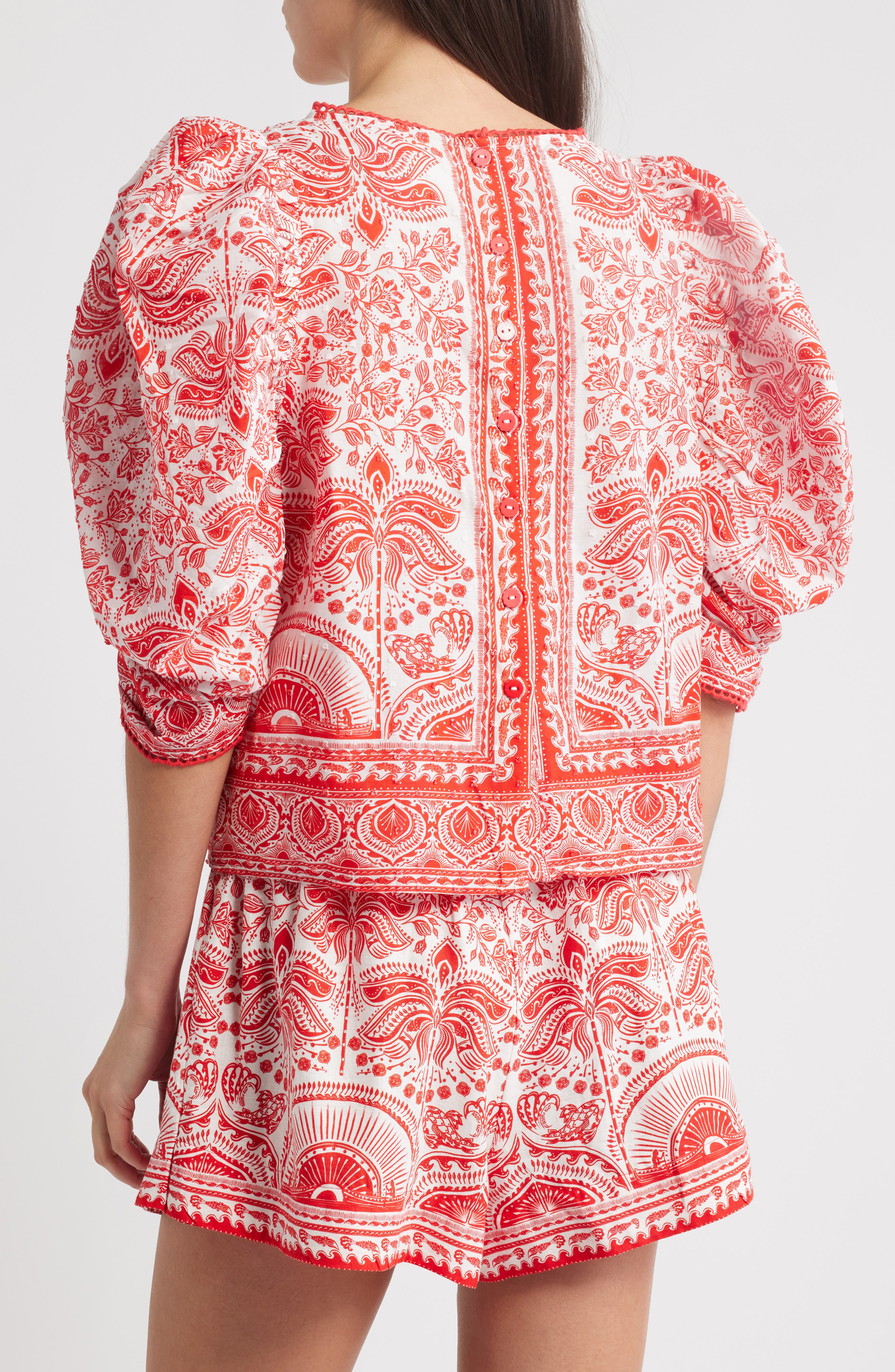 FARM Rio River Ride Puff Sleeve Cotton Top