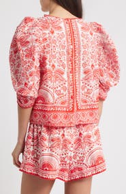 FARM Rio River Ride Puff Sleeve Cotton Top