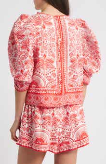 FARM Rio River Ride Puff Sleeve Cotton Top