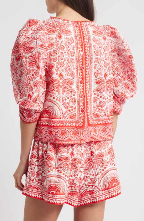 FARM Rio River Ride Puff Sleeve Cotton Top