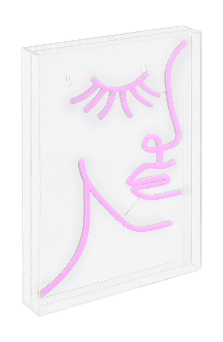 JONATHAN Y Half-Face 10.3" X 15" Contemporary Glam Acrylic Box USB Operated LED Neon Light, Pink, Main, color, Pink