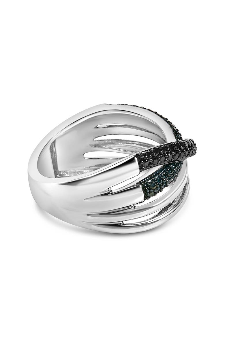 Sterling Silver 1/2 Cttw Black and Blue Diamond Crossover Bypass Ring, Alternate, color, Silver