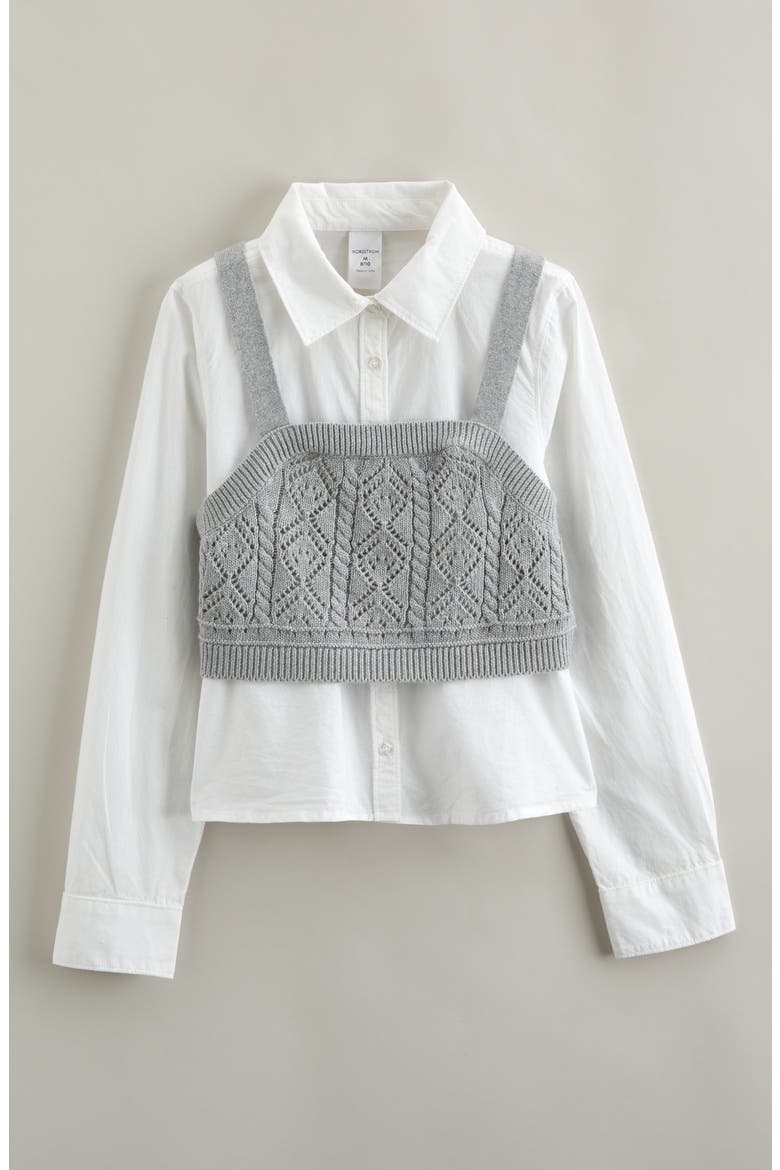 Kids' Knit Tank & Button-Up Shirt Set, Main, color, WHITE- GREY HEATHER
