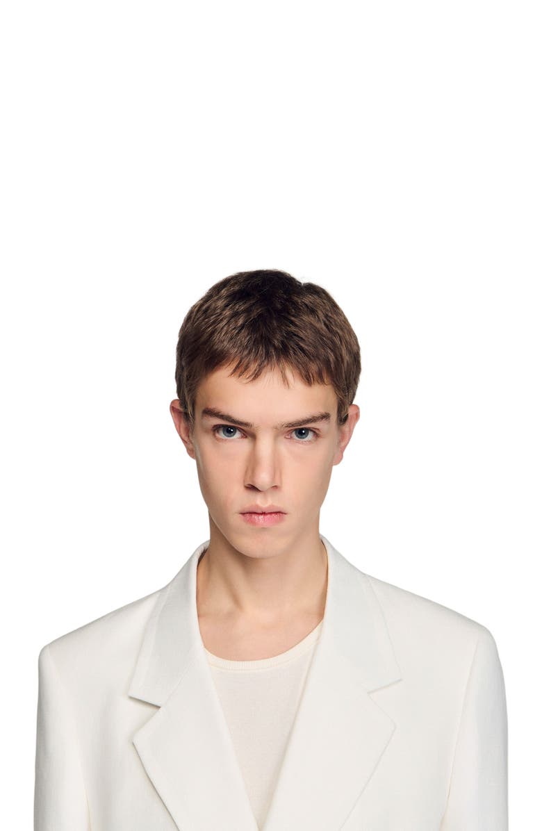 SANDRO Double-breasted linen suit jacket, Alternate, color, White