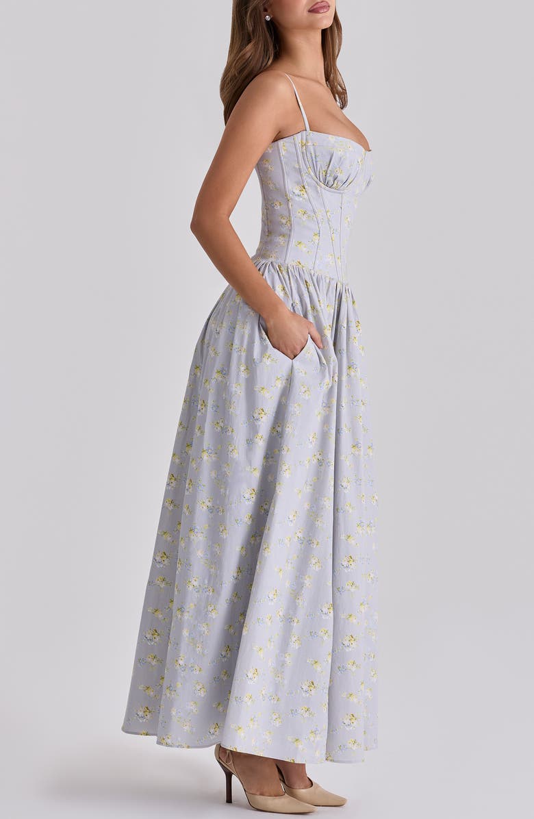 HOUSE OF CB Rona Floral Print Maxi Sundress, Alternate, color, Blue Floral