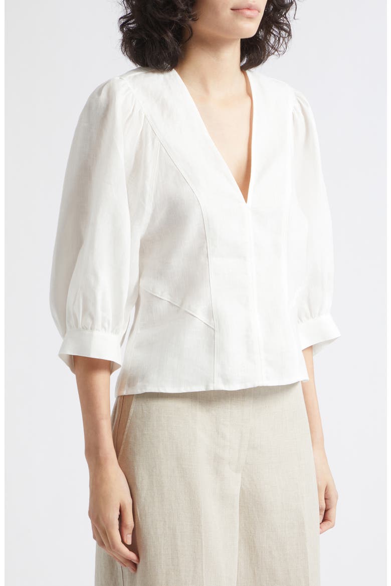 Evie Linen V-Neck Top, Alternate, color, IVORY