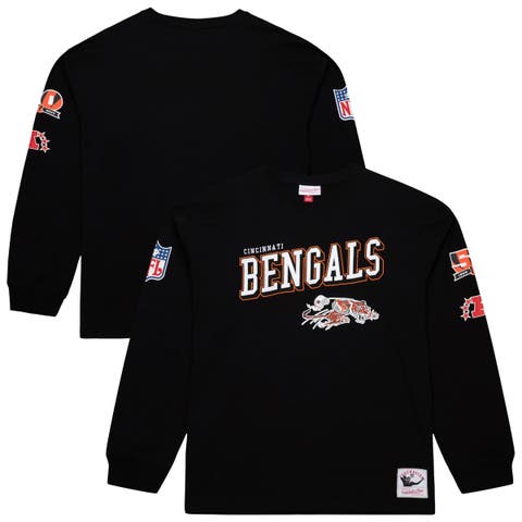 Men's Mitchell & Ness  Black Cincinnati Bengals Training Camp Vintage Logos Long Sleeve T-Shirt