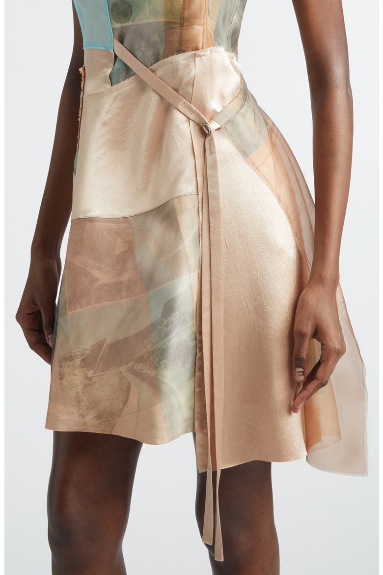 Collage Print Silk Organza & Satin Minidress, Alternate, color, LIGHT PINK MULTI
