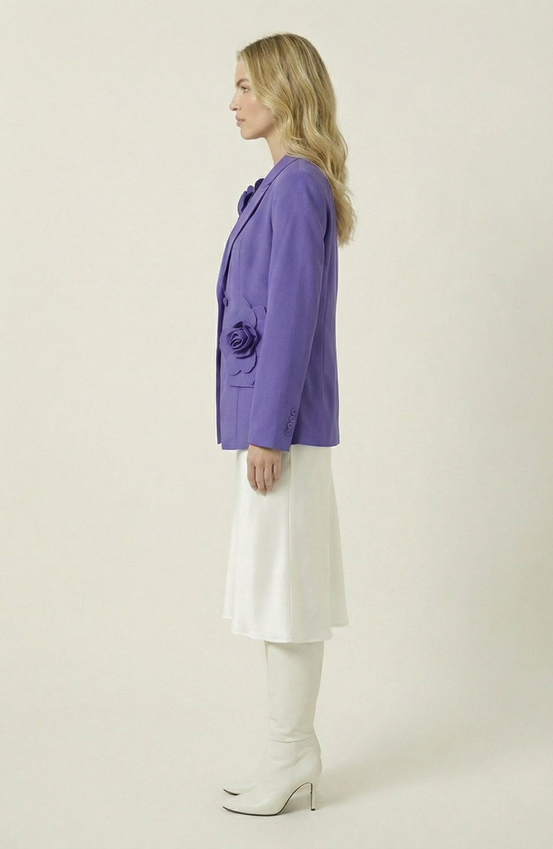 Modenaire 3D Floral Appliqué Tailored Blazer, Alternate, color, Purple