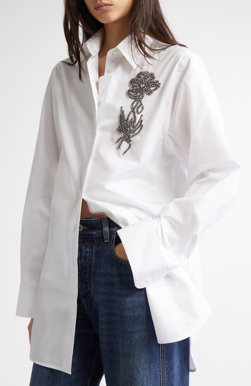 Stella Mccartney Crystal Floral Embellished Button-up Shirt In Pure White
