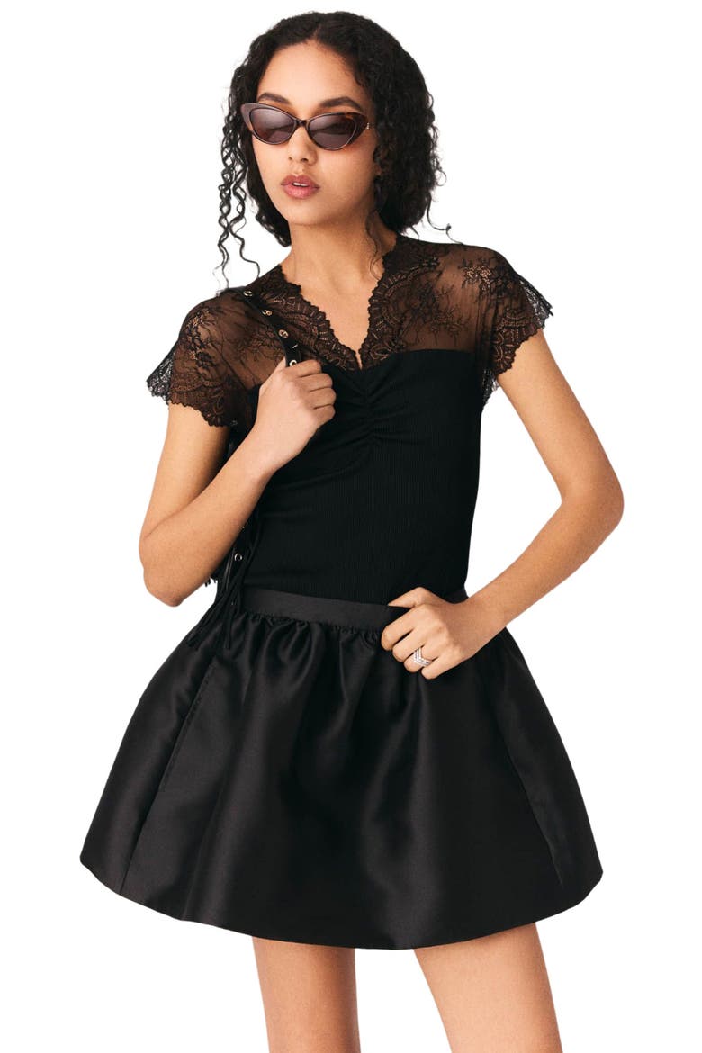 Jersey top with lace trim, Alternate, color, Black