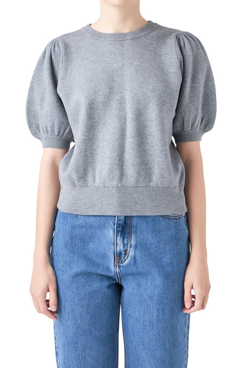 English Factory Puff Sleeve Sweater, Alternate, color, Heather Grey
