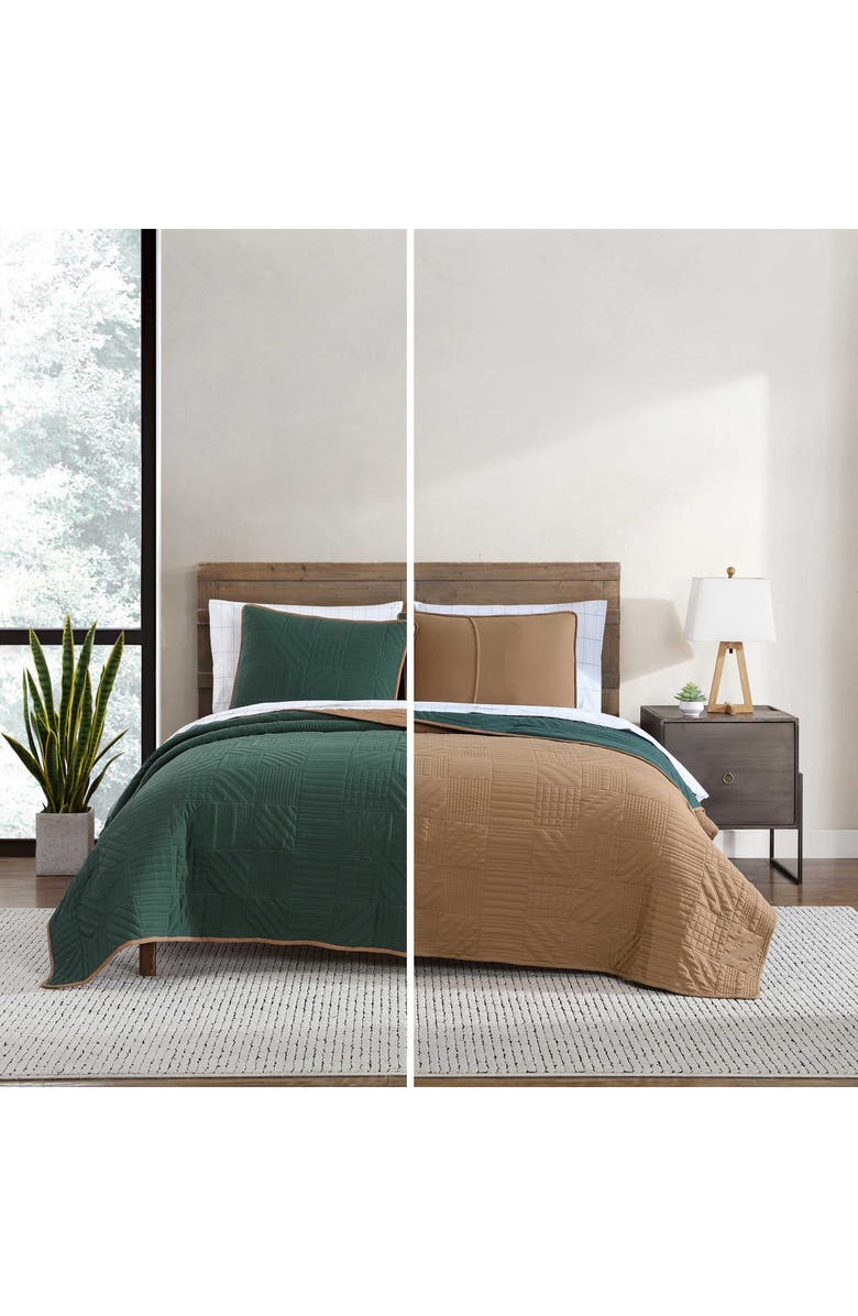 Eddie Bauer Solid Washed Microfiber Quilt Set, Alternate, color, Evergreen/ Brown