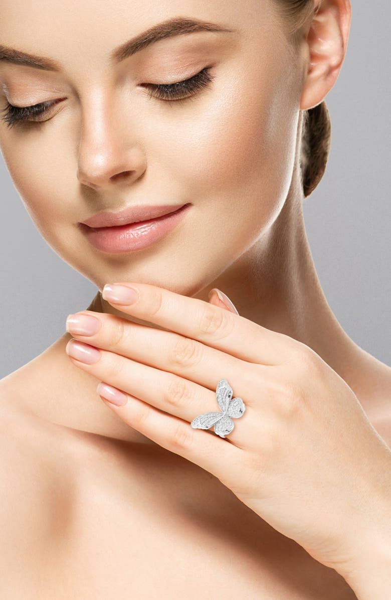 GLAZE JEWELRY Pavé Cubic Zirconia Butterfly Ring, Alternate, color, Silver