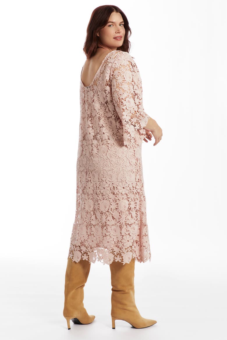 Bell-Sleeve Lace Midi Dress, Alternate, color, SEPIA ROSE