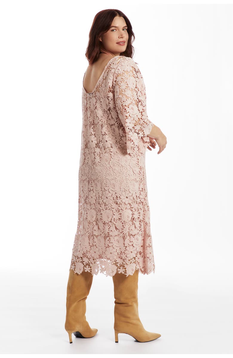 June + Vie Bell-Sleeve Lace Midi Dress, Alternate, color, Sepia Rose