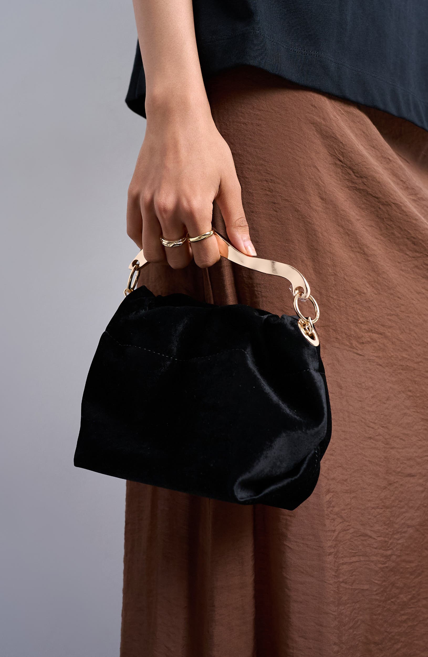Topshop Velvet Top Handle Bag, Main, color, 
