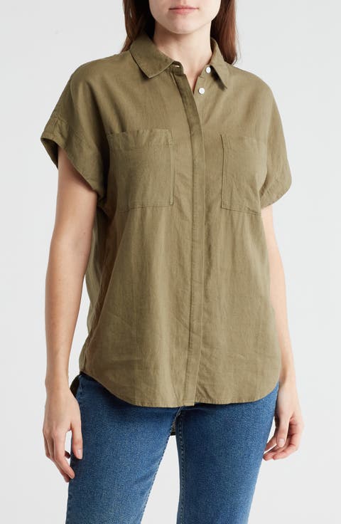 Double Pocket Linen Blend Camp Shirt